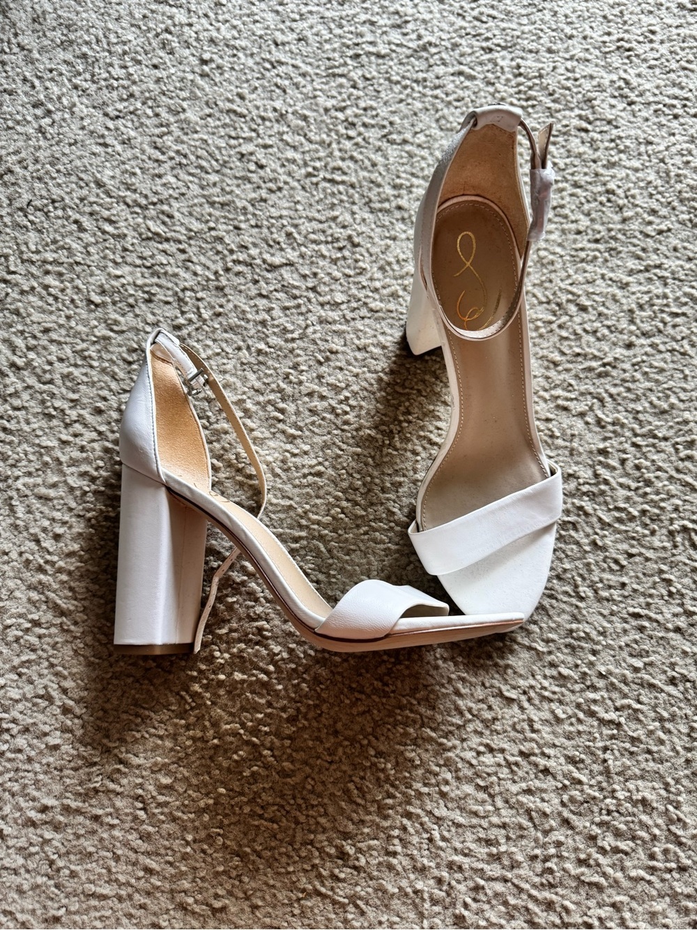 Sam Edelman White Block Heel Sandals with Ankle Strap